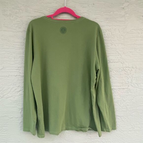 Life Is Good Women's XL Green Floral Long Sleeve V-Neck T-Shirt - Picture 2 of 9